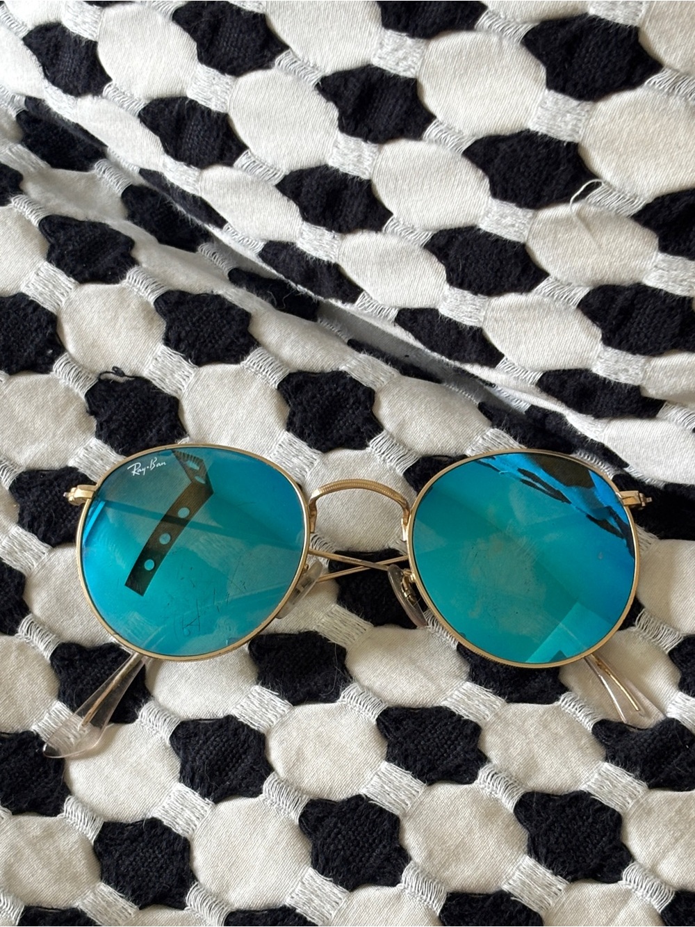 Ray-Ban Gold Frame Sunglasses with Blue Mirrored Lenses